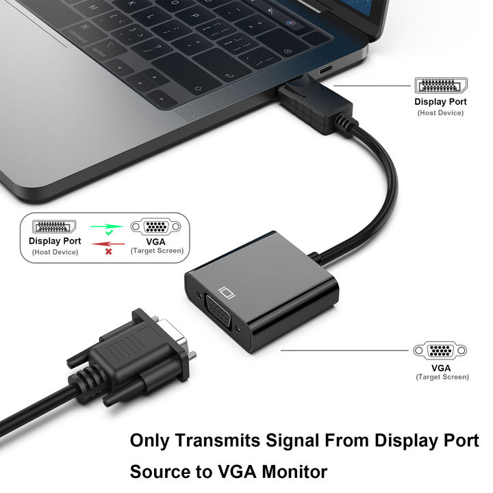 Customize DisplayPort to VGA, Gold-Plated DP to VGA Adapter Male to Female Compatible for Laptop or PC