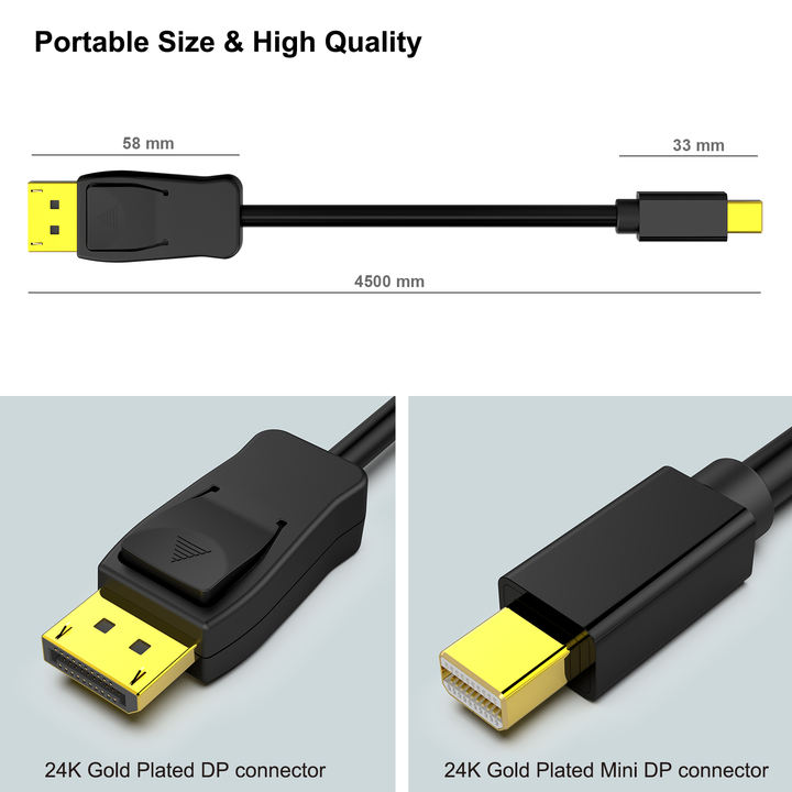 Customize Mini DisplayPort to DisplayPort Cable, Mini DP(Thunderbolt Compatible) to DP 1.8M Cable (Male to Male) 4K@60Hz,