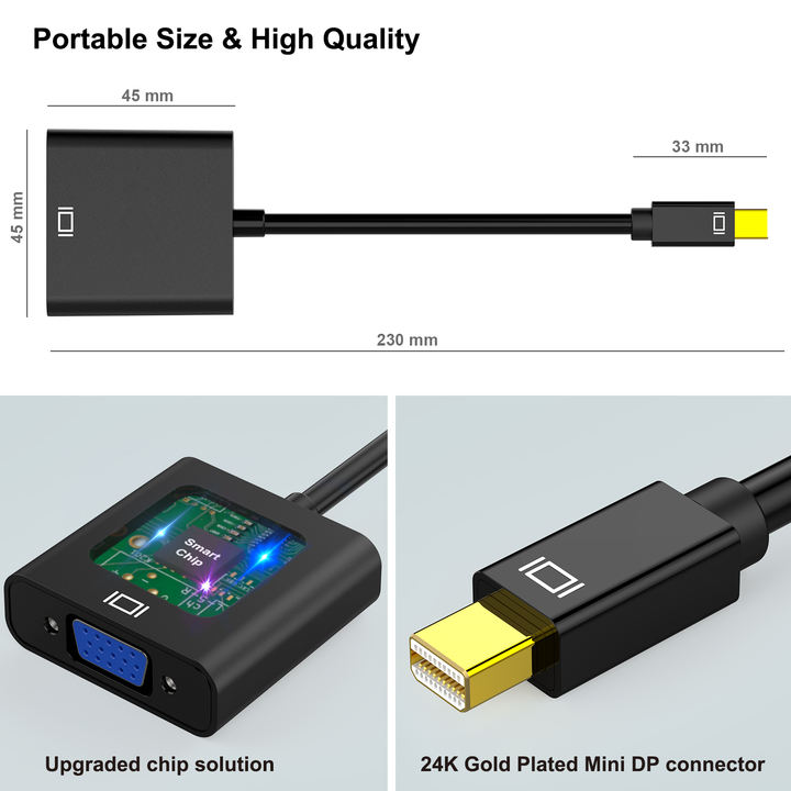 Customize Mini DisplayPort to VGA Adapter, Mini DP Display Port to VGA (Thunderbolt Compatible) Male to Female Adapter