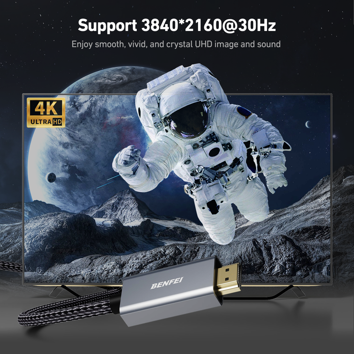 DisplayPort to HDMI 0.9 Meter Cable, Aluminum Case Nylon Cable, Uni-Directional DP to HDMI Cable Industrial Bulk Supply