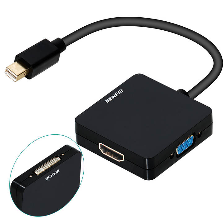 Mini DisplayPort to HDMI VGA DVI 4K Adapter, BENFEI 3-in-1 Gold-Plated Mini DisplayPort(DP) to HDMI/DVI/VGA Adapter