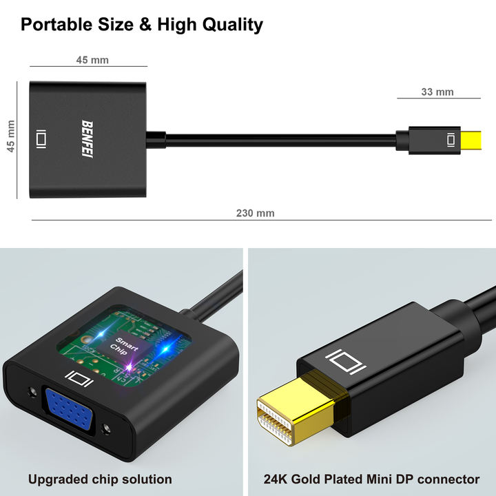 Mini DisplayPort to VGA Adapter, BENFEI Mini DP Display Port to VGA (Thunderbolt Compatible) Male to Female Adapter Affordable Factory Pricing