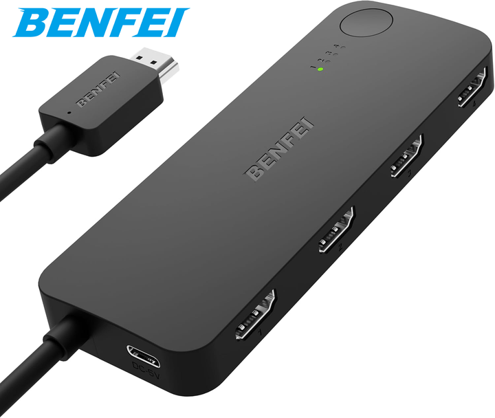 BENFEI HDMI Switch 4 in 1 Out 4K@60Hz, 2K@144Hz, HDCP 2.3 Compatible for PS5/4, Xbox, Roku, FireStick, Switch