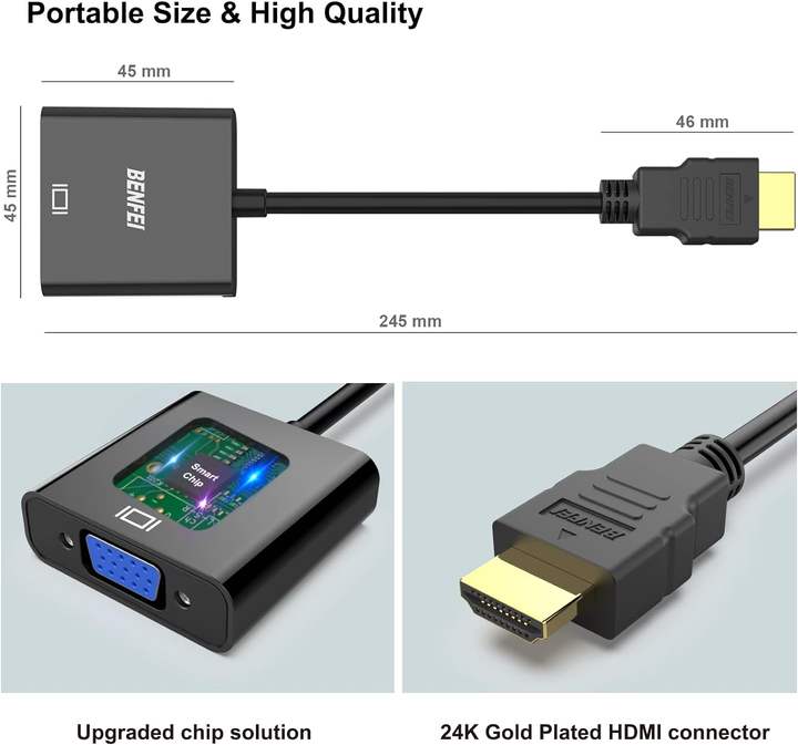 BENFEI HDMI to VGA, Gold-Plated HDMI to VGA Adapter Compatible for Computer, Desktop, Laptop, PC, Monitor and More - Black China Production Hub