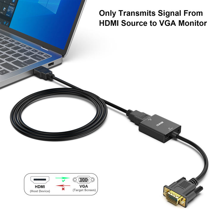 BENFEI HDMI to VGA, Uni-Directional HDMI Computer to VGA Monitor Adapter (Female to Male) with 3.5mm Audio Jack China Wholesale Factory Outlet