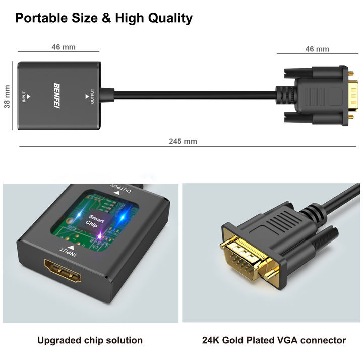 BENFEI HDMI to VGA, Uni-Directional HDMI Computer to VGA Monitor Adapter (Female to Male) with 3.5mm Audio Jack China Wholesale Factory Outlet
