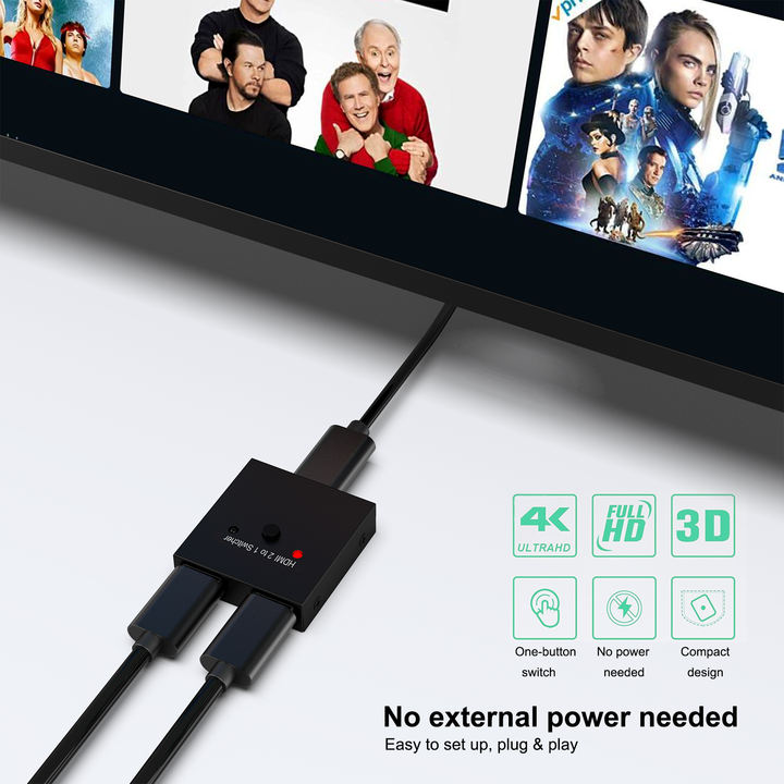 Customize HDMI Switch 4K@60Hz, Bi-Directional HDMI Switcher 2 Input 1 Output, 1 Input 2 Output, Supports 4K 3D HD 1080P Large Order Wholesale Export