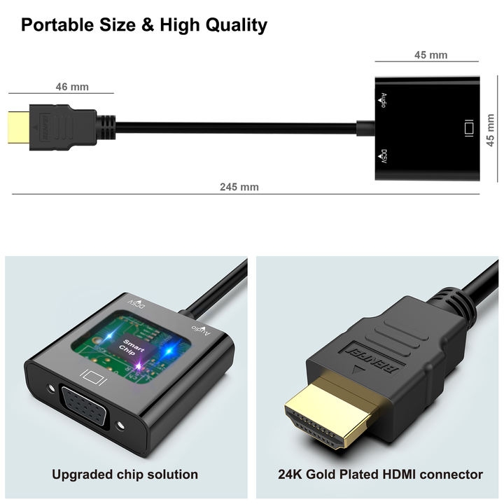 Customize HDMI to VGA  Gold-Plated HDMI to VGA Adapter (Male to Female) Compatible for Computer, Desktop, Laptop, PC, Monitor Wholesale B2B Pricing Pricing
