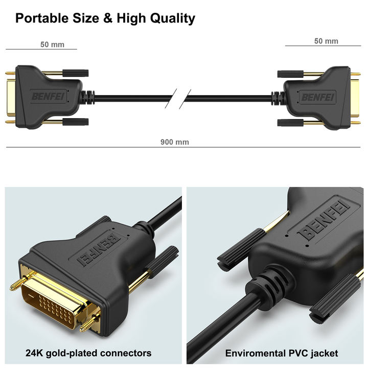 BENFEI DVI to DVI Cable, 1.8 Meter DVI-D 24+1 Gold Plated Cable, Dual Link Support High Resolution 2560x1600