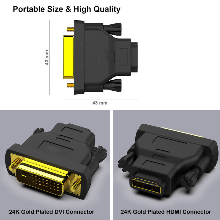 Customize  DVI to HDMI, Bidirectional DVI (DVI-D) to HDMI Male to Female Adapter with Gold-Plated Cord 2 Pack B2B Factory Pricing Processing