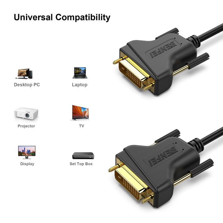 BENFEI DVI to DVI Cable, 1.8 Meter DVI-D 24+1 Gold Plated Cable, Dual Link Support High Resolution 2560x1600 Affordable Factory Pricing Partners