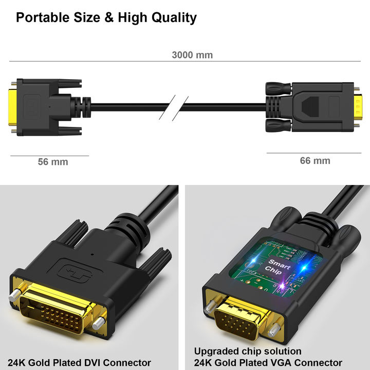 Customize Active DVI-D to VGA, DVI-D 24+1 to VGA 6 Feet Cable Male to Male Gold-Plated Cord Wholesale Distribution Center Customization