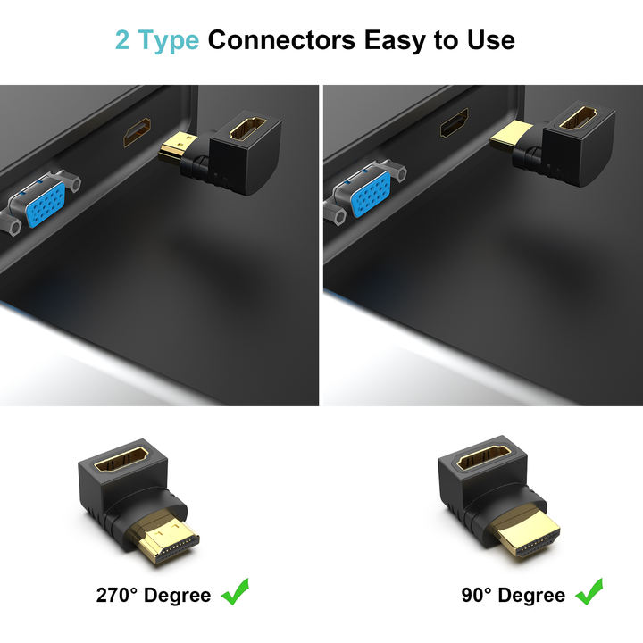 Customize HDMI Right Angle Male to Female Adapter 2 Pack