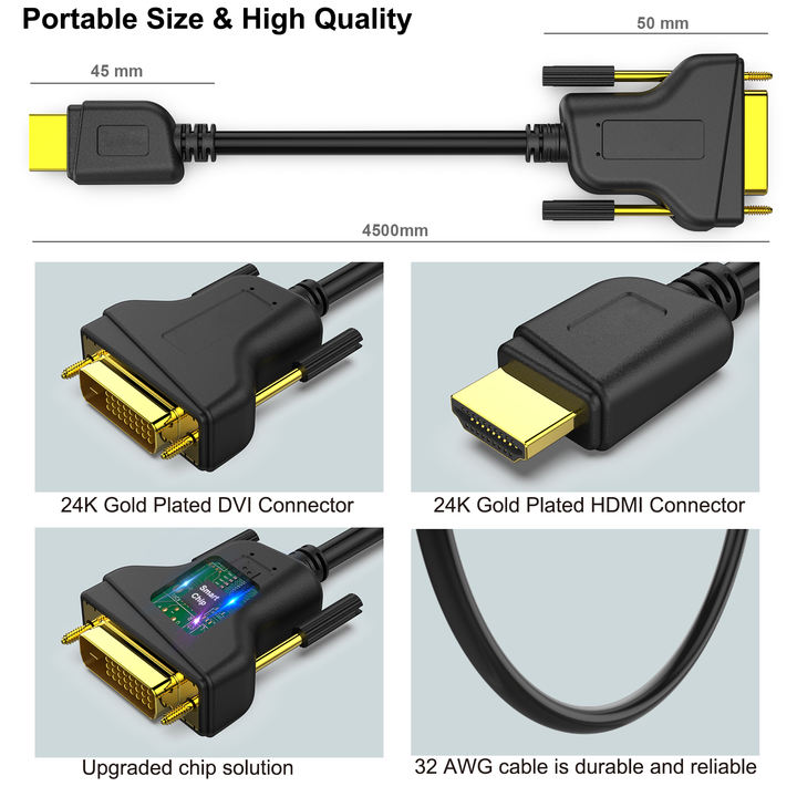 Customize HDMI to DVI, Bi Directional DVI-D 24+1 Male to HDMI Male High Speed Adapter Cable Support 1080P Full HD