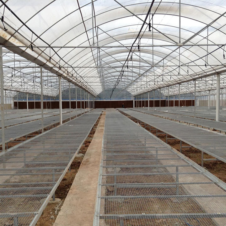 Outside inner shading system nursery seedbed rolling benches shed net big multi span film greenhouse for flower growing