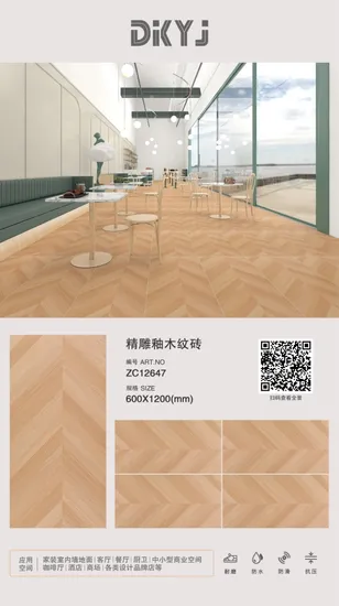 Latest Design Fine Carving Glazed Wood Flooring Tile for Home Decoration (600X1200mm)