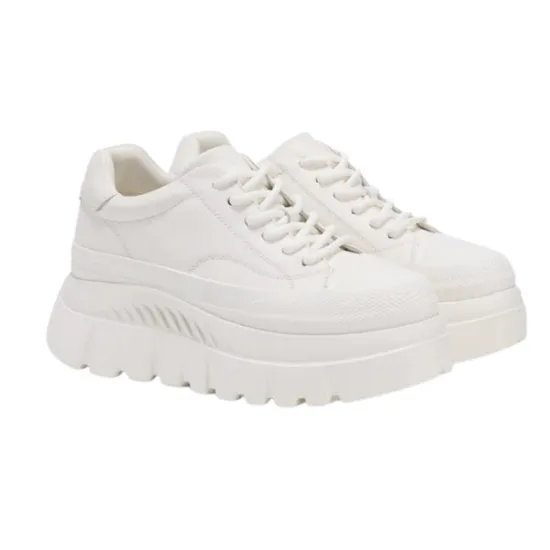 New Fashion Thick-Soled Casual Sneakers for Women Genuine Leather White Shoes with Skirt Bread Shoes