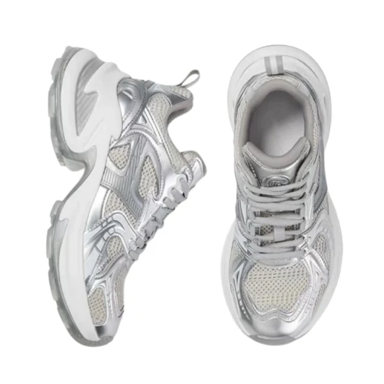 New Trendy Design Silver Women′s Thick Sole Casual Shoes Sneaker Shoes