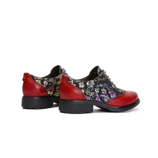 Colorful Pattern Embossed Lace up Shoes Genuine Leather Shoes