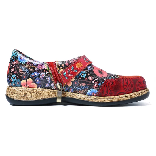 Flower-Printed Classic Ladies Flat Casual Shoes Comfort Loafers Leather Shoes