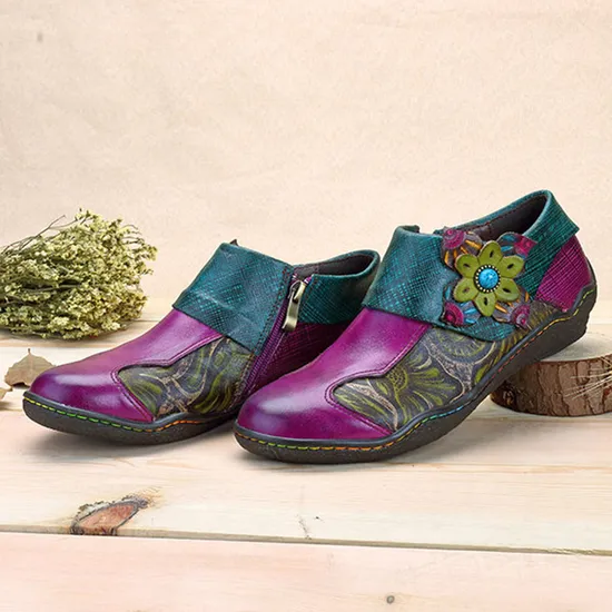 New Fashion Top Quality Women Leather Shoes Floral Pattern Dress Shoes