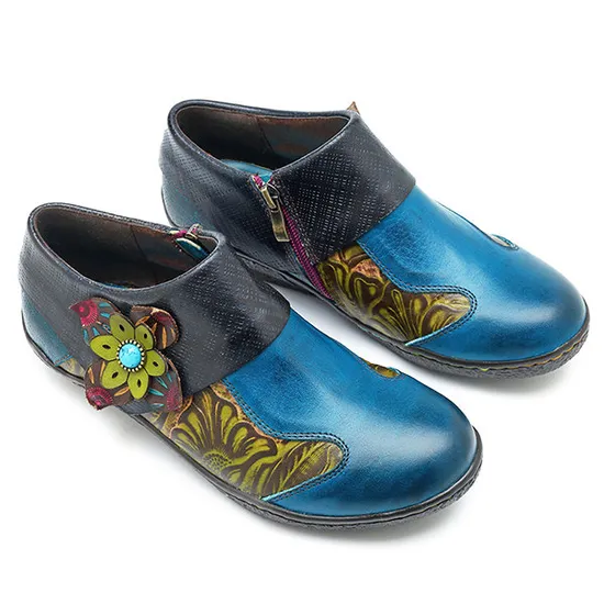 New Fashion Top Quality Women Leather Shoes Floral Pattern Dress Shoes