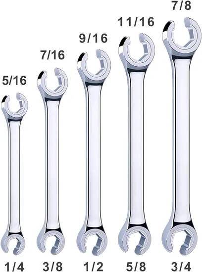 35/64inch-43/64inch Flare Nut Wrench Set, Brake Line Open Wrench