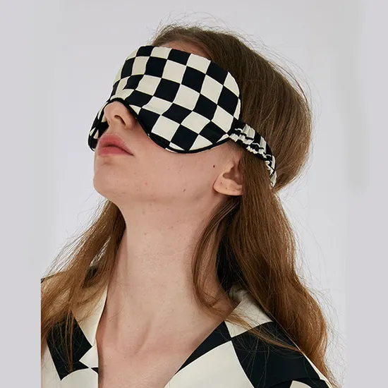 Custom Black and White Printed 100% Mulberry Silk Slip Eye Mask