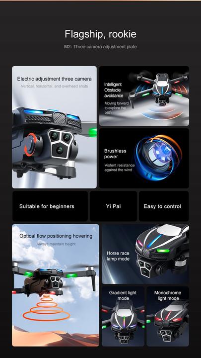 New style M2 Drone WIFI FPV Triple Camera Obstacle Avoidance Brushless Motor RC Quadcopter Mini Dron Toy Wholesale Manufacturer Supply