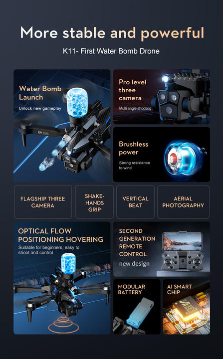 Rc Mini Drone K11max With Water Bomb Launch Brushless Motor And Optical Flow Triple Cameras For Beginner Industrial Exporter Custom Solutions