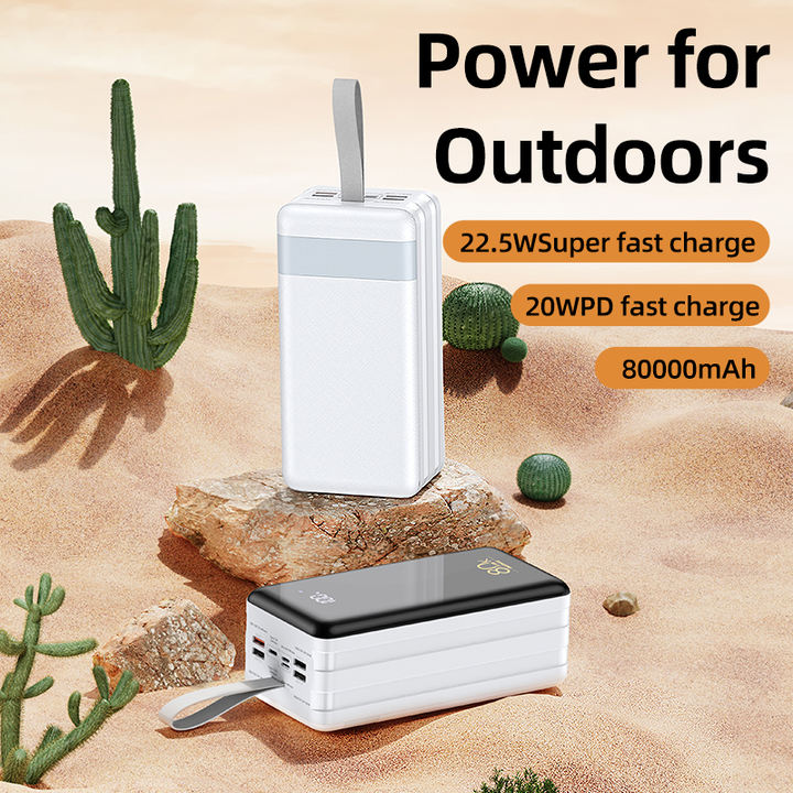 Remax Portable Outdoor Power Bank 80000 Mah Large Capacity Rpp-291 Fast Charging Pd Qc 22.5W Usb Type-C Led Flashlight Powerbank