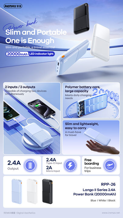 Remax RPP-26 20000mah mini slim portable smart wireless charger rohs fast charging 20000 powerbank mobile type c power bank Industrial Wholesale Custom Solutions