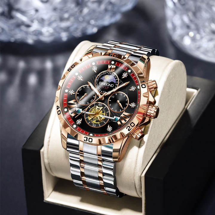 BINBOND 3103 Men luxury quartz Watches Waterproof Luminous Stainless Steel  Watch Hollow Tourbillon Wristwatches