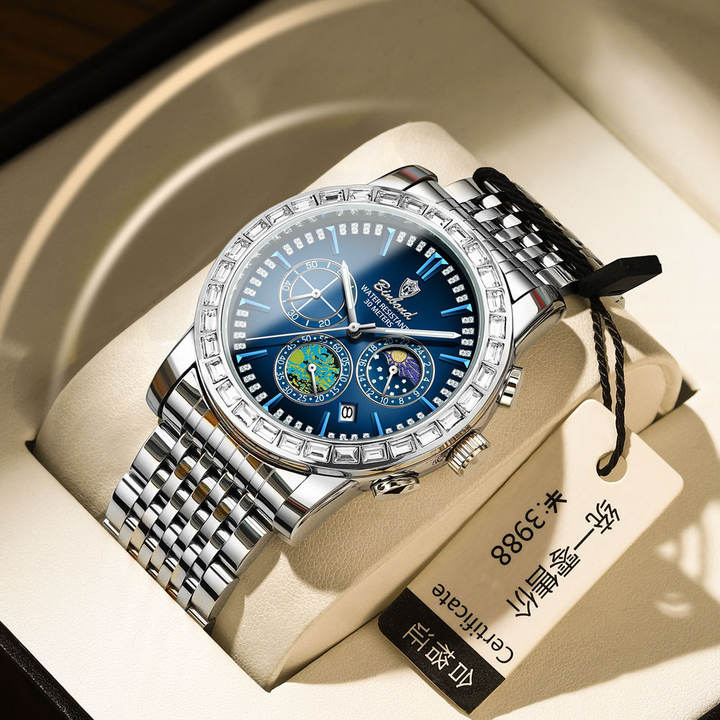 BINBOND 8632 Luxury Stainless Steel reloj watch For Male Watches quartz Movement Men Watch Luminous Hollow Out Moon Phase Factory Direct Sales Export