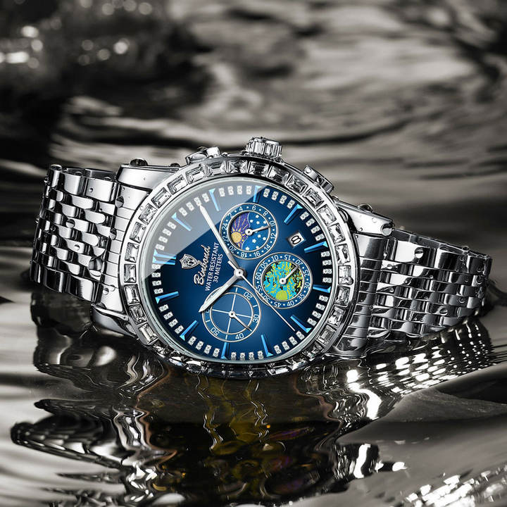 BINBOND 8632 Luxury Stainless Steel reloj watch For Male Watches quartz Movement Men Watch Luminous Hollow Out Moon Phase Factory Direct Sales Export