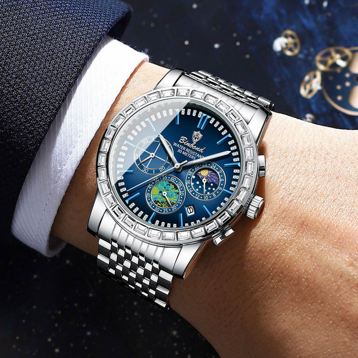 BINBOND 8632 Luxury Stainless Steel reloj watch For Male Watches quartz Movement Men Watch Luminous Hollow Out Moon Phase Factory Direct Sales Export