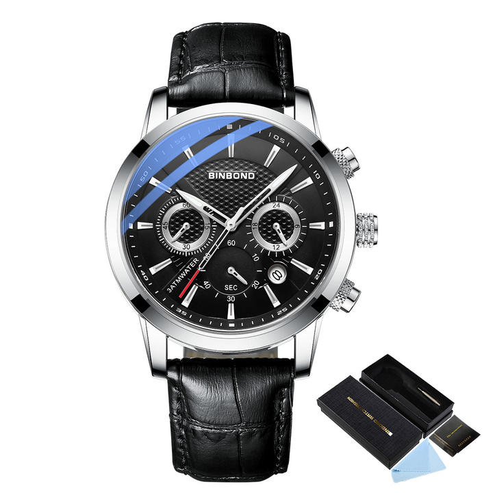 BINBOND  B61226 Business Casual Quartz Movement Watches Men Wrist Leather Alloy Calendar Waterproof Man Wrist Watch Export Factory Supplier