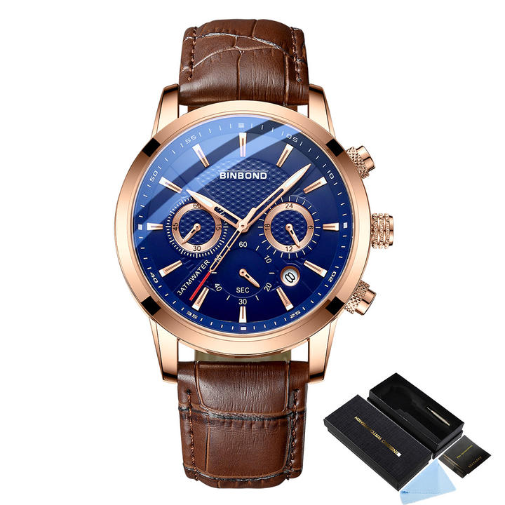 BINBOND  B61226 Business Casual Quartz Movement Watches Men Wrist Leather Alloy Calendar Waterproof Man Wrist Watch Export Factory Supplier