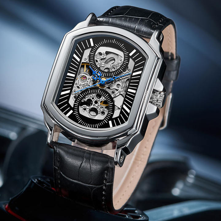 GUCAMEL Fashion Men Watches Automatic Mechanical Watch Skeleton Sport Clock Leather Casual Business Retro Wristwatch Relojes Chinese Wholesale Supplier