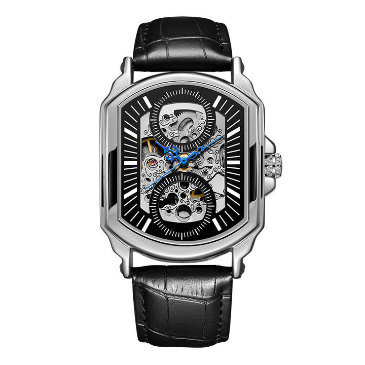 GUCAMEL Fashion Men Watches Automatic Mechanical Watch Skeleton Sport Clock Leather Casual Business Retro Wristwatch Relojes Chinese Wholesale Supplier