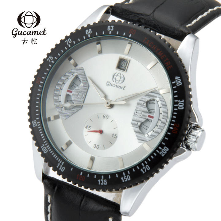 GUCAMEL Men's Quartz Watch Multifunction Waterproof Round Large Dial Leather Strap Wristwatch Luxury Watches B2B Factory Pricing Supplier