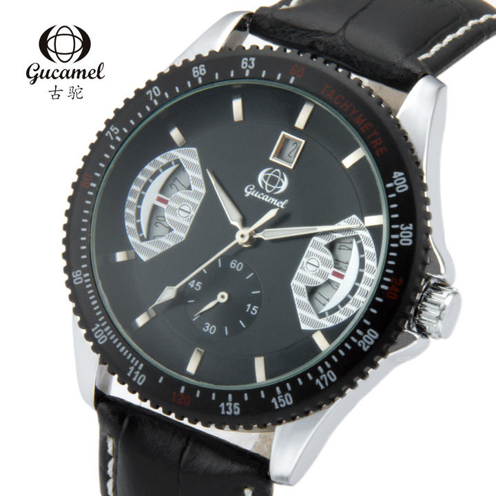 GUCAMEL Men's Quartz Watch Multifunction Waterproof Round Large Dial Leather Strap Wristwatch Luxury Watches B2B Factory Pricing Supplier