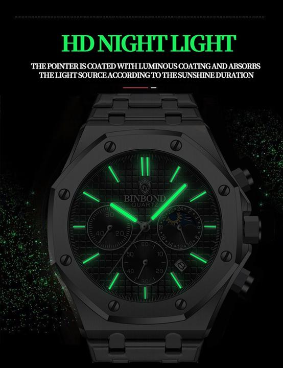 Hot BINBOND Watch 0161 Popular Men's Quartz Watches 3ATM Waterproof Watches Fashion Luminous Hands Date High Quality Alloy Case Direct Factory Wholesale Innovation
