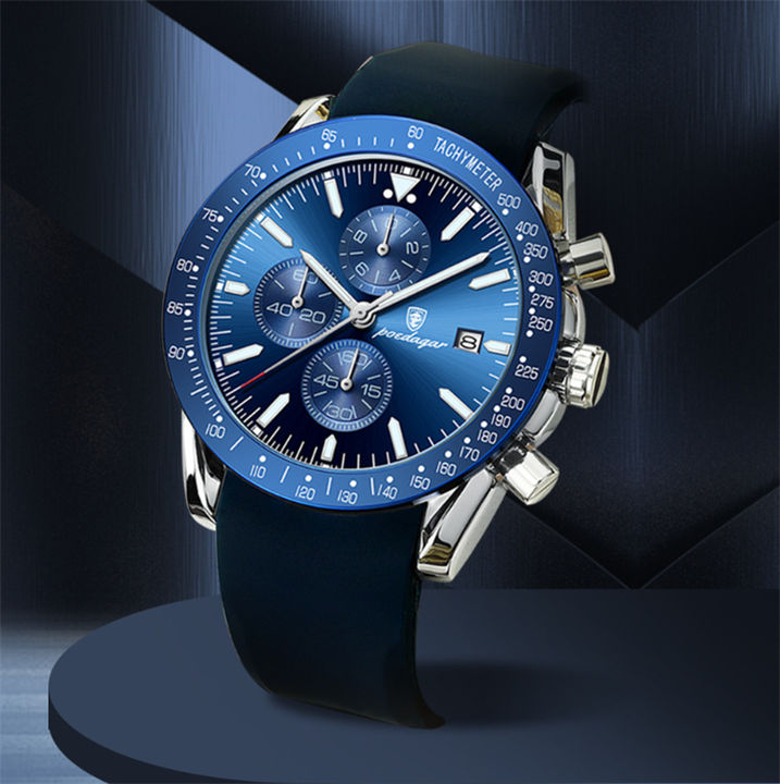 Luxury Chronograph Watch for Men POEDAGAR P988 Stainless Steel Luminous Date Week Sport Wrist Watches