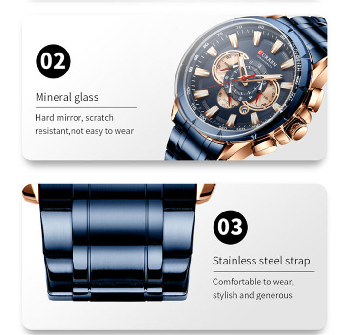 Luxury Cool Men Watch Curren 8363 Top Brand Stainless steel Casual Sport Big Dial watches China Industrial Supplier Services