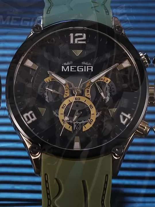 MEGIR 2222G Men's Fashion Sport Wristwatch 2222 Chronograph Quartz Waterproof with Luminous Display Stainless Steel Band