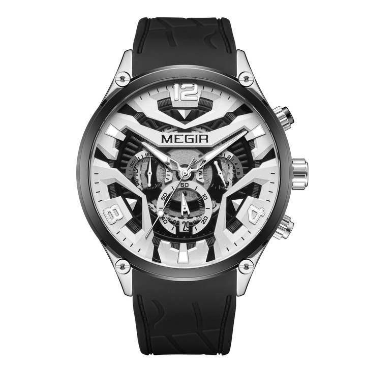 MEGIR 2222G Men's Fashion Sport Wristwatch 2222 Chronograph Quartz Waterproof with Luminous Display Stainless Steel Band