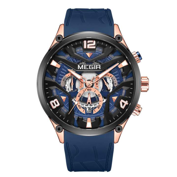 MEGIR 2222G Men's Fashion Sport Wristwatch 2222 Chronograph Quartz Waterproof with Luminous Display Stainless Steel Band