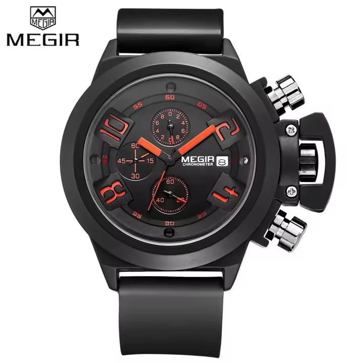 Megir 2002 Luxury Chronograph Watches Business Date Analog Clock Silicone Sports Waterproof Quartz Men Watch Overseas Manufacturing