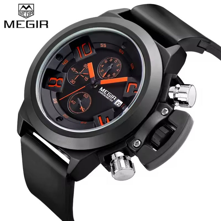 Megir 2002 Luxury Chronograph Watches Business Date Analog Clock Silicone Sports Waterproof Quartz Men Watch Overseas Manufacturing
